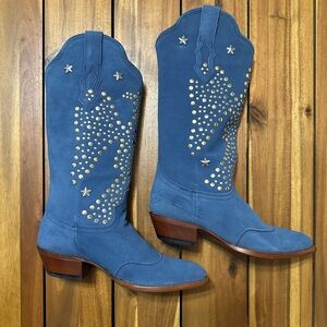 Women's American Rebel Blue Suede Western Boots with Stud Accents